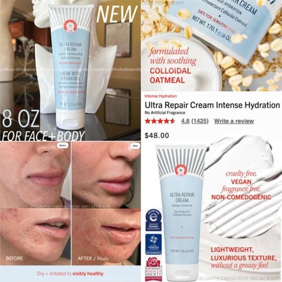 NEW First Aid Beauty Ultra Repair Cream Intense Hydration Face Body Moisturizer - Picture 1 of 12